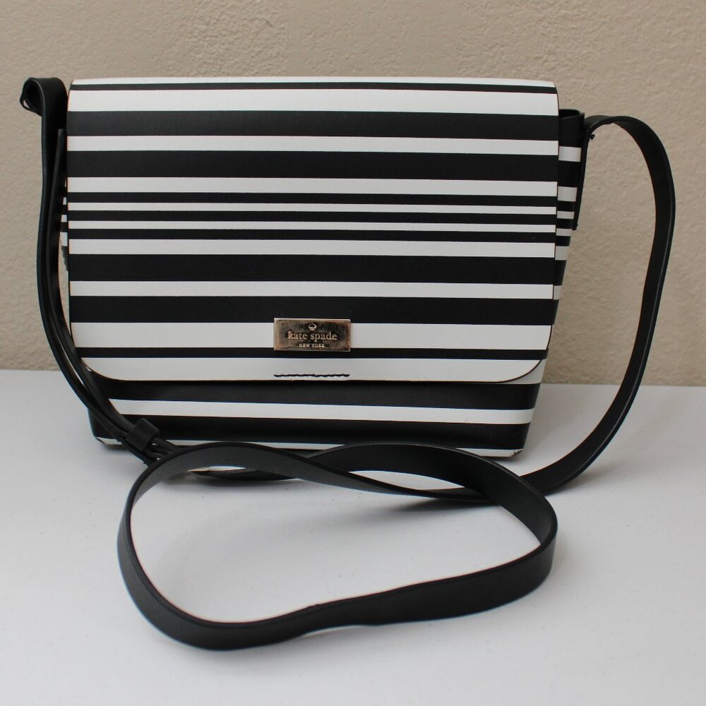 Kate Spade Leather Putnam Drive Street Madie Black Striped Crossbody